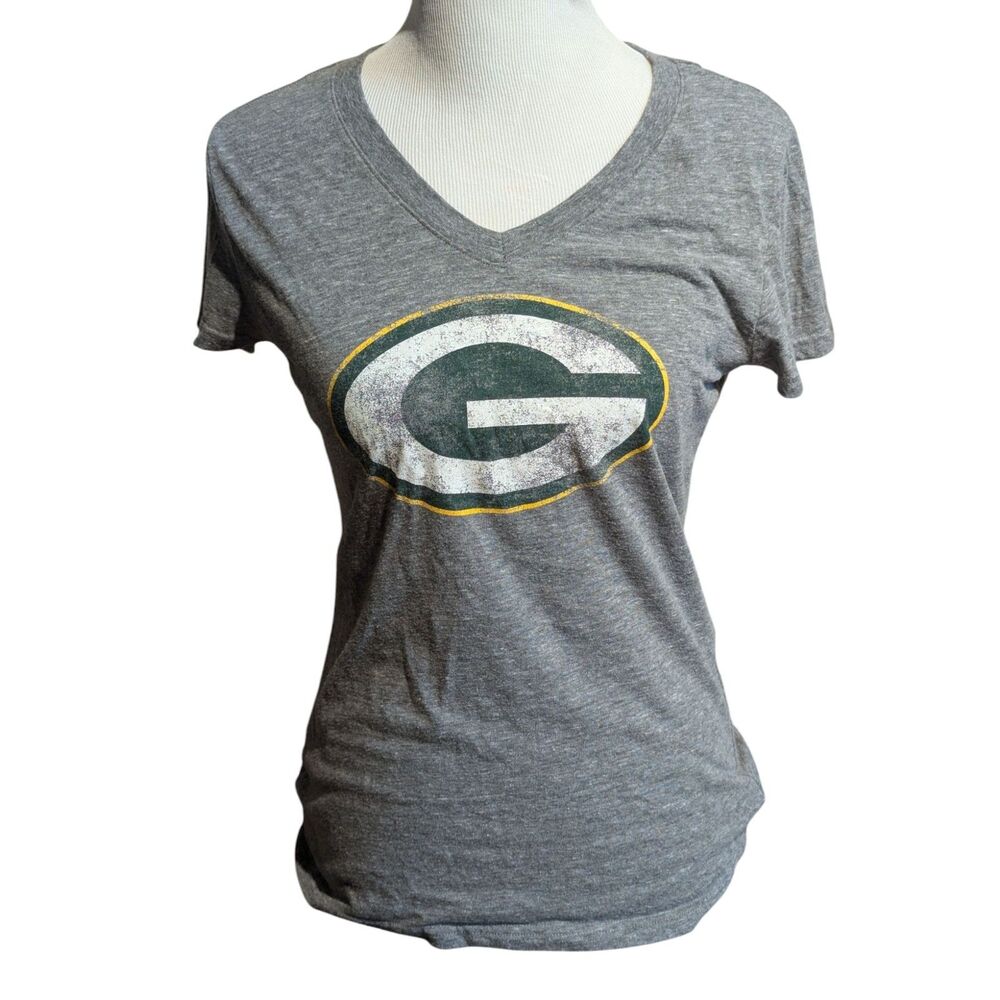 NFL Fanatics Green Bay Packers T-Shirt Grey Small S V-Neck Pro Line Football